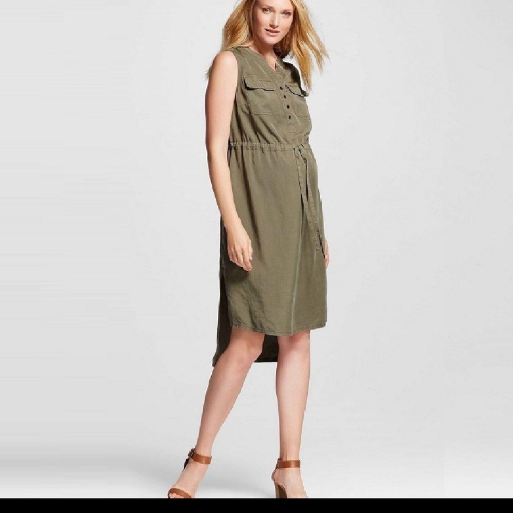 Liz Lange - Hi-Lo Utility Maternity Dress (Olive)